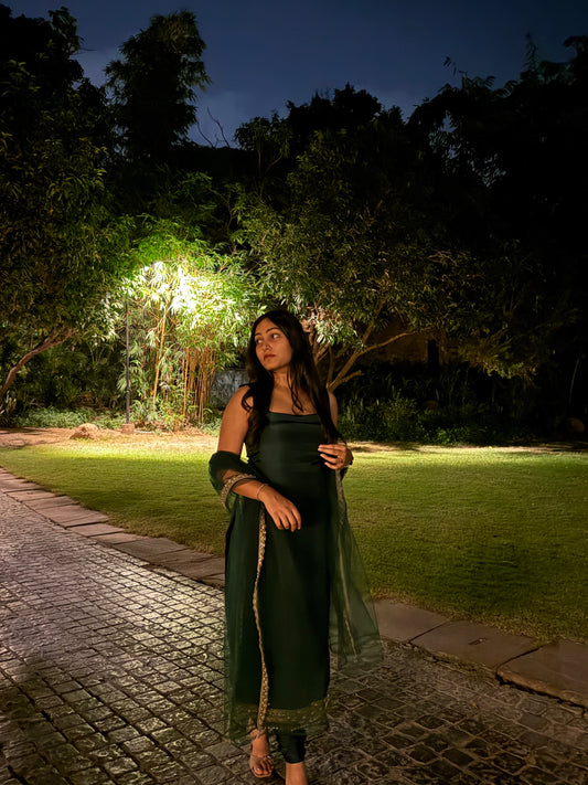Emerald Green Long Kurta Churidar Set