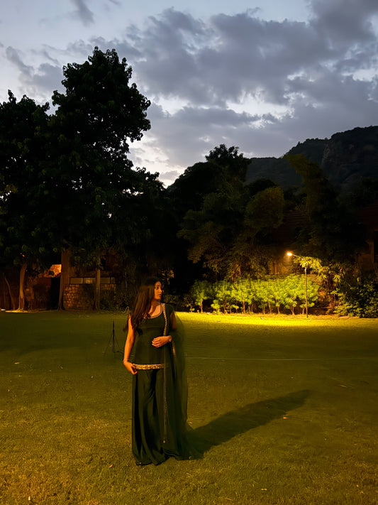 Panna - Emerald Green Embroidered Sharara Set