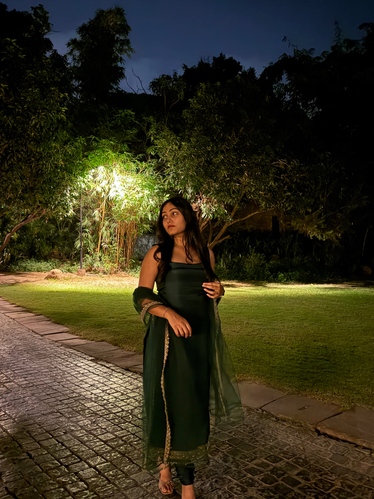 Emerald Green Long Kurta Churidar Set