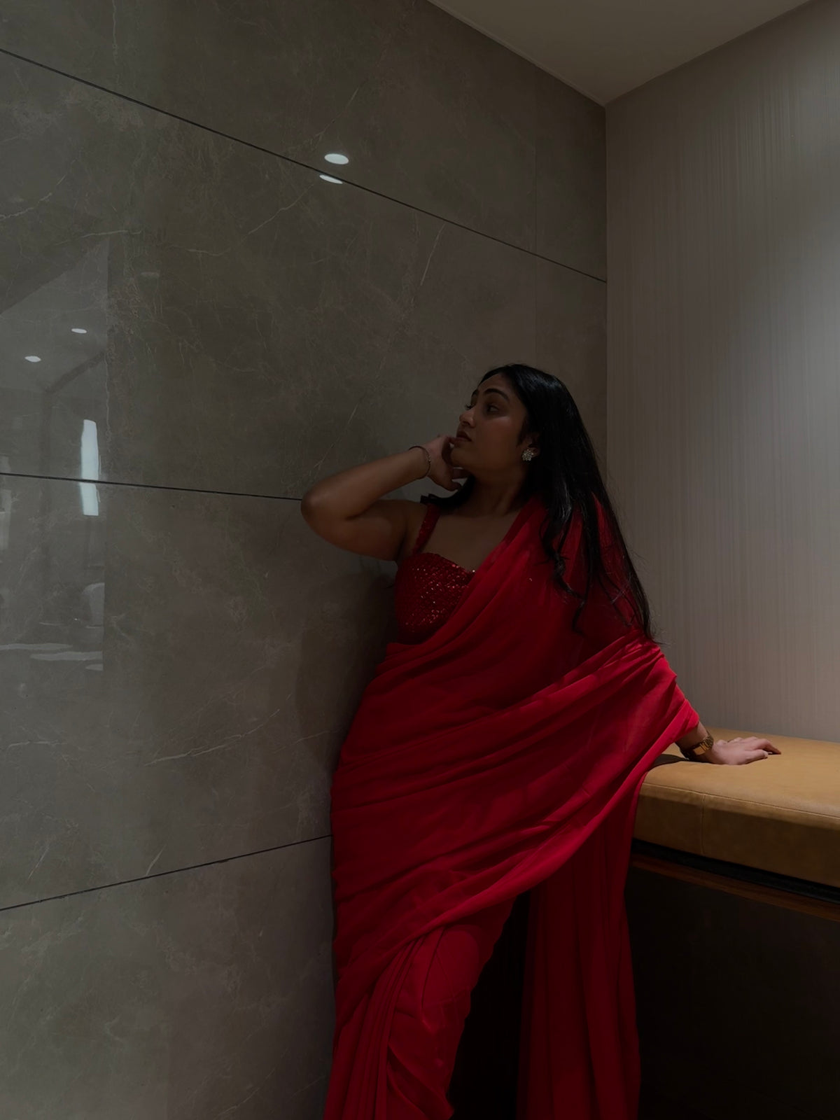 Karwa Red Embellished Saree