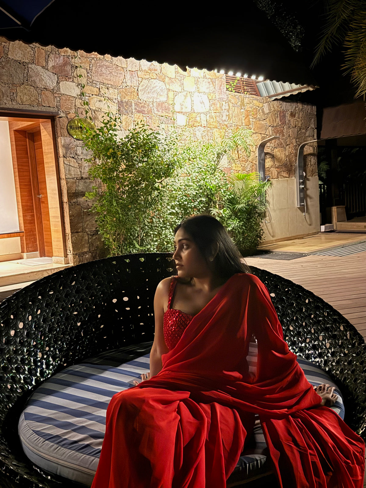 Karwa Red Embellished Saree