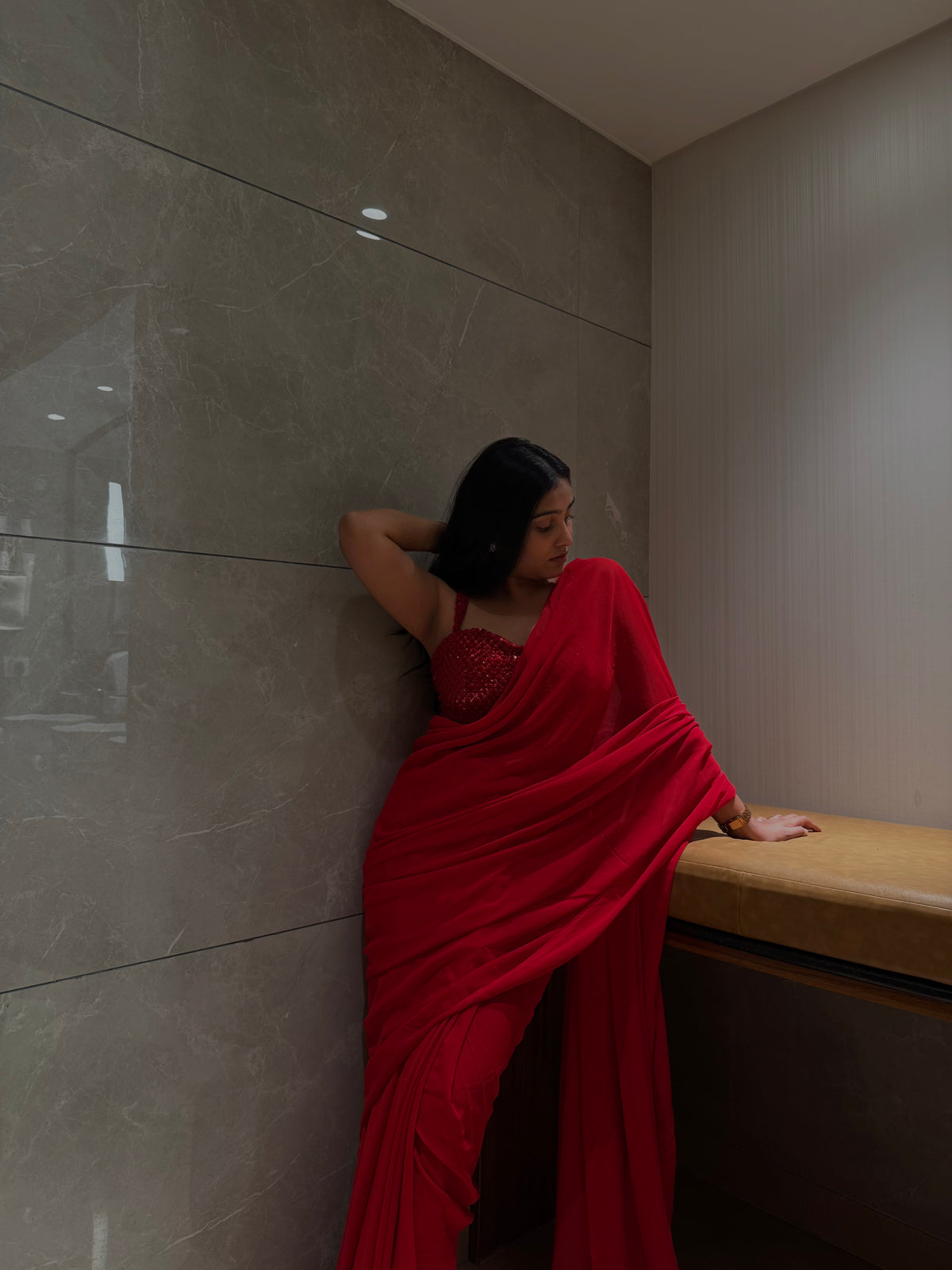 Karwa Red Embellished Saree