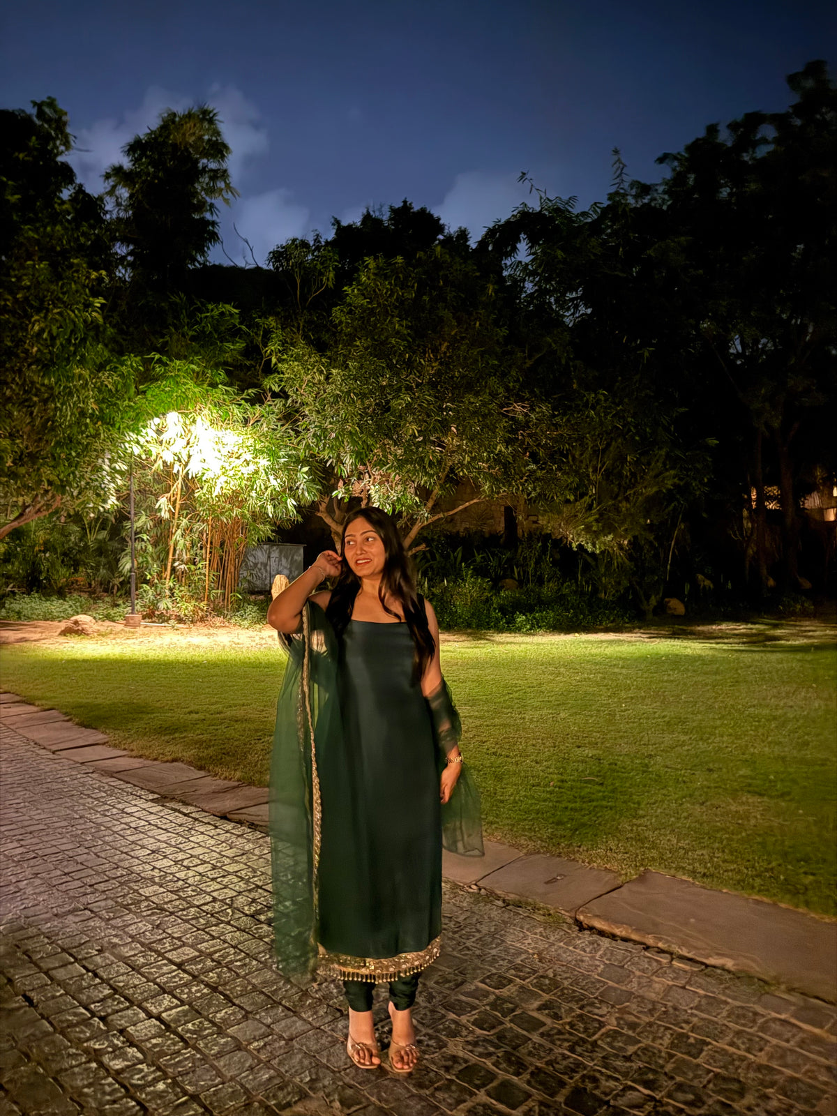 Emerald Green Long Kurta Churidar Set