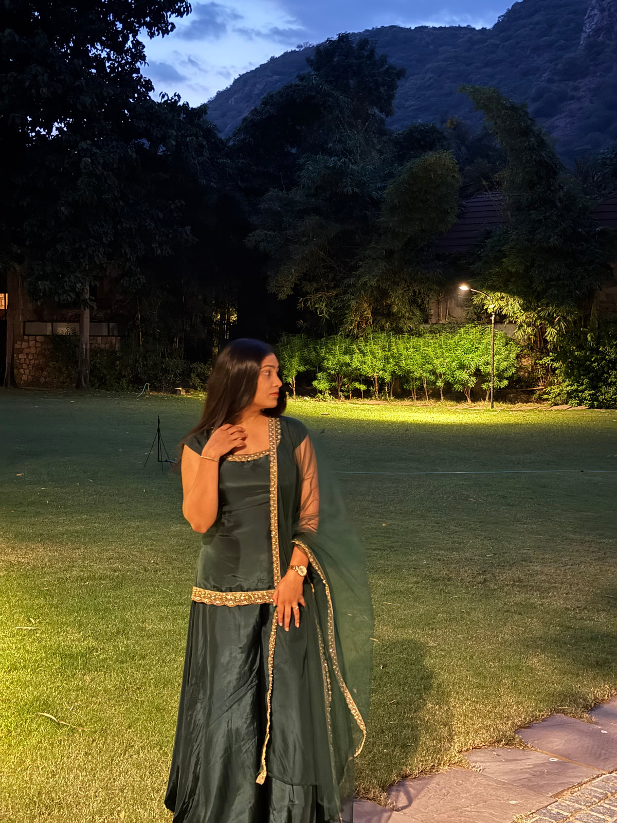 Panna - Emerald Green Embroidered Sharara Set
