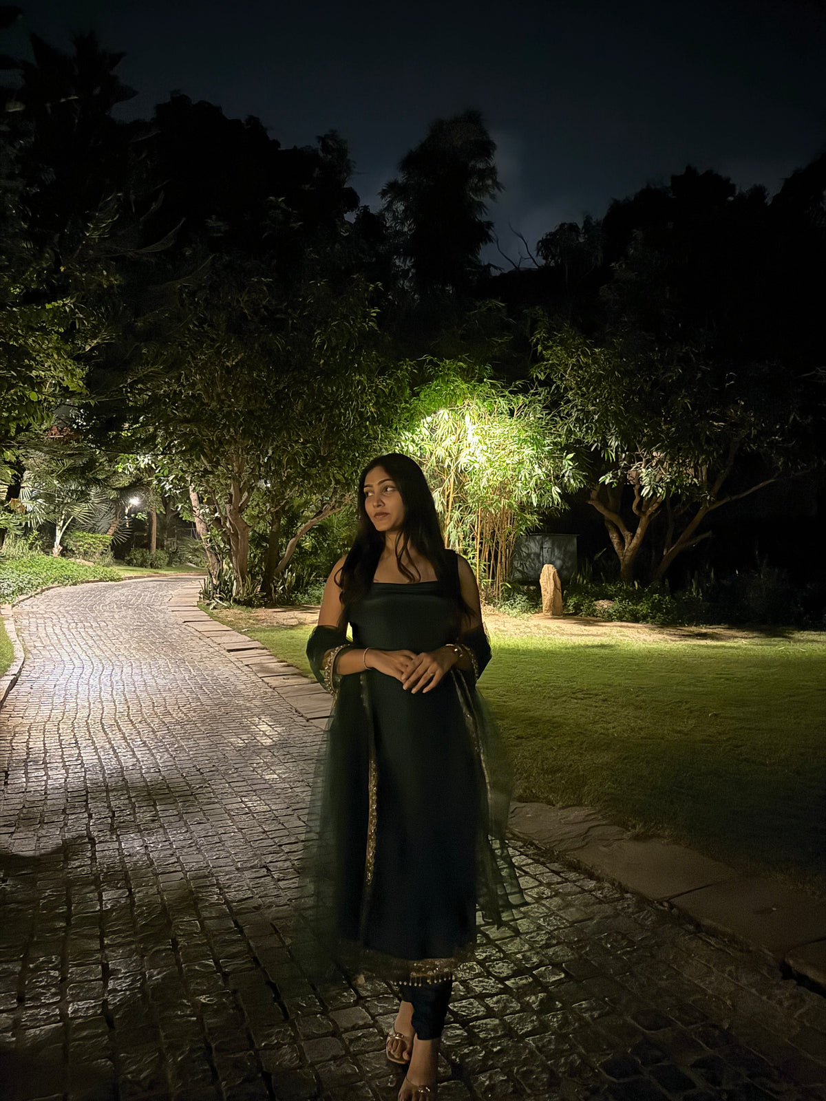 Emerald Green Long Kurta Churidar Set