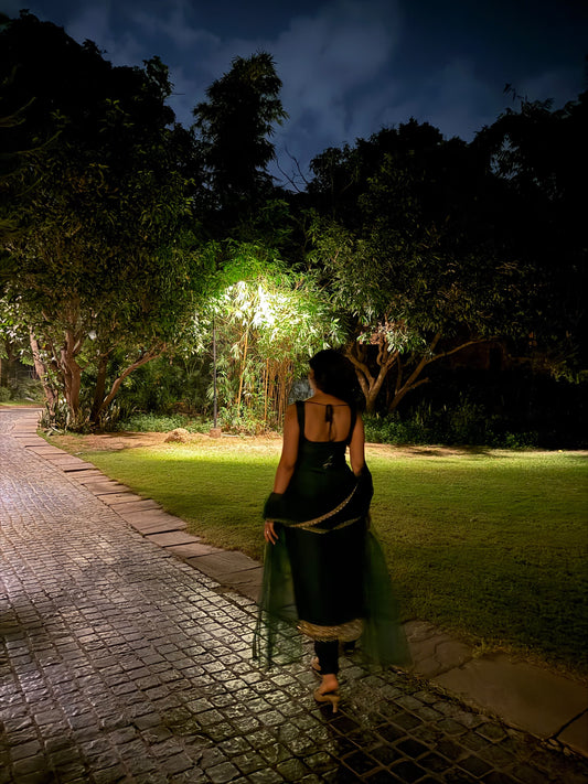 Emerald Green Long Kurta Churidar Set